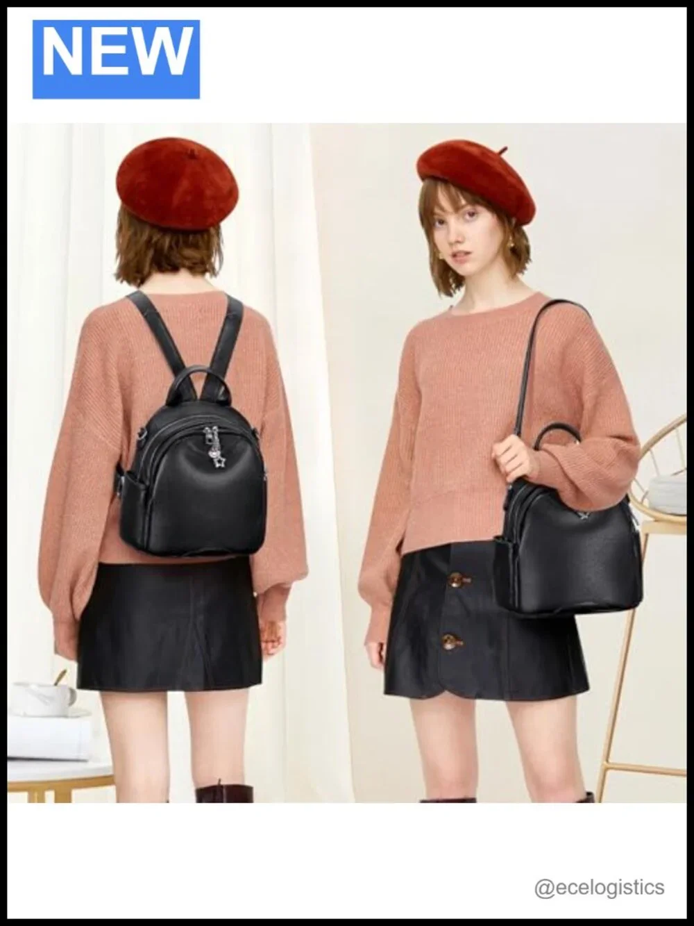 Genuine Leather Backpack Purse Women Convertible Shoulder Handbag Work Daypack